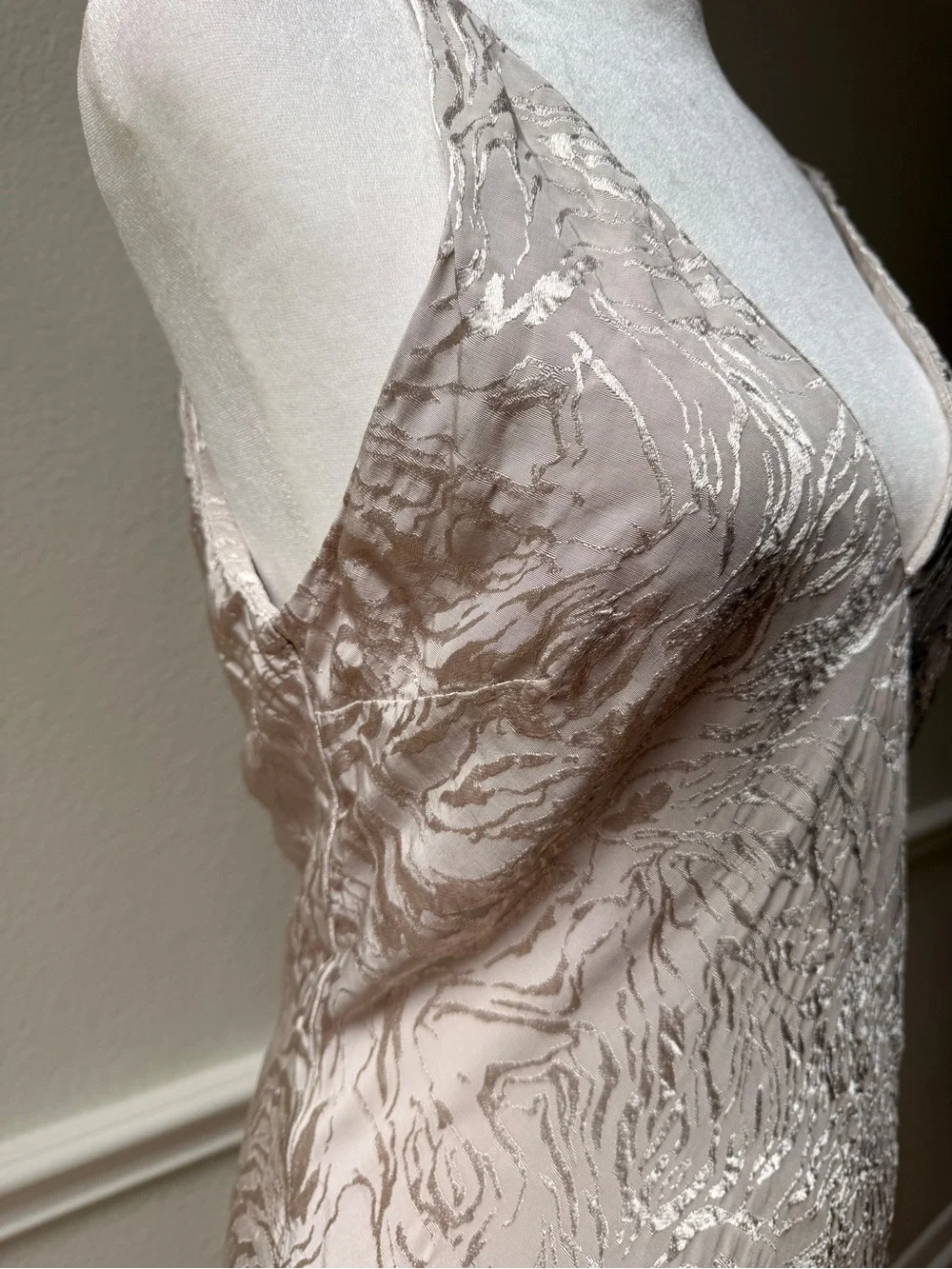 H&M Jacquard Slip‎ Dress Satin V-Neck Midi Champagne Beige Fairy Minimalist